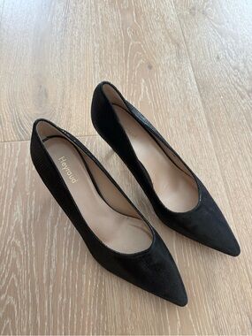 BTWT Leather Black Pointed-Toe Women's Pumps